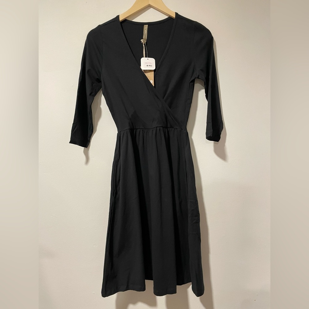 Black faux wrap midi dress